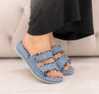 Denim Fringe Sandals