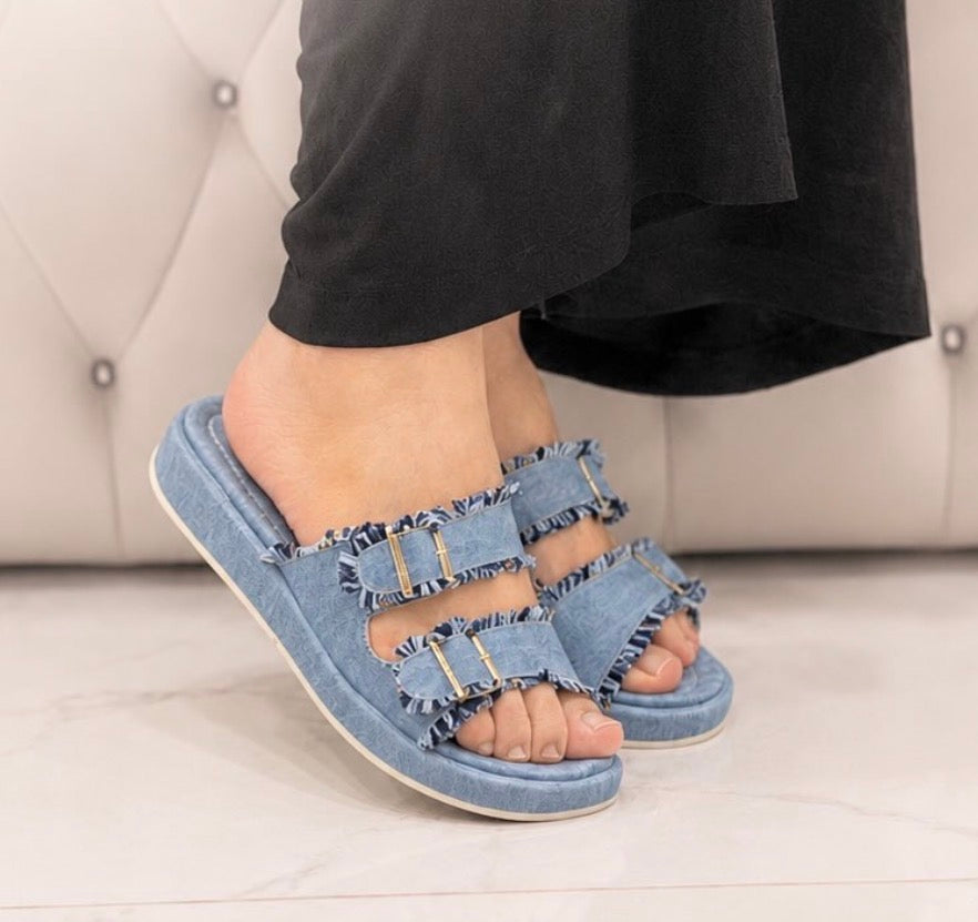 Denim Fringe Sandals