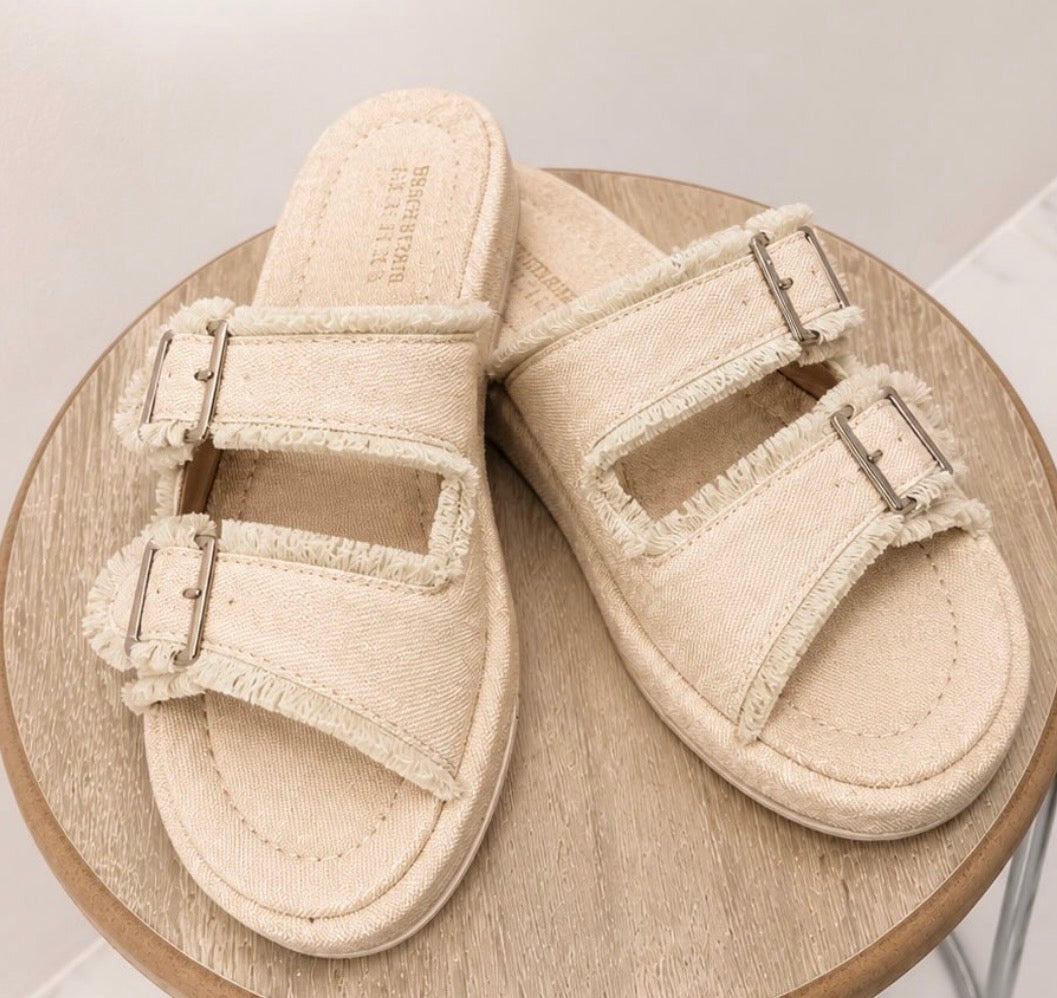 Denim Fringe Sandals