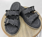 Denim Fringe Sandals
