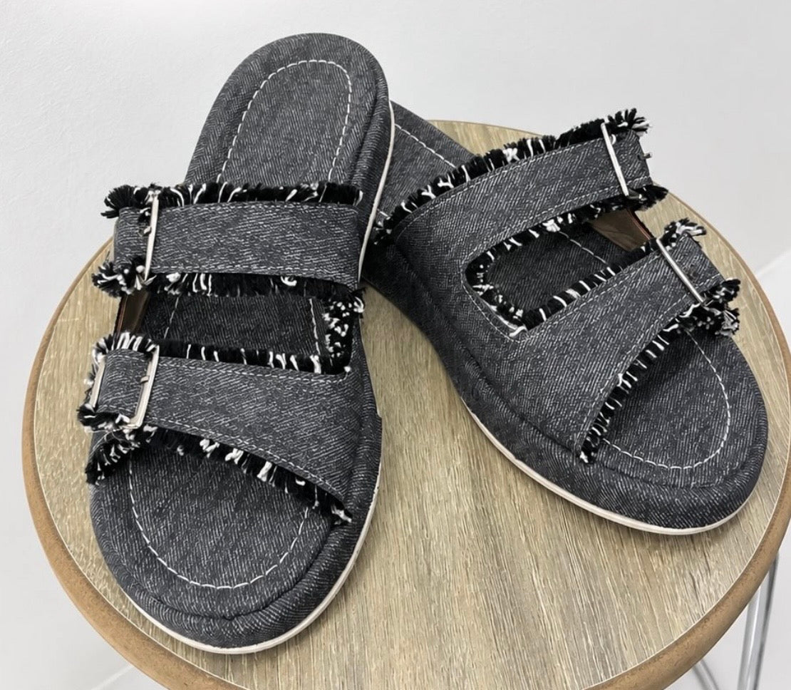 Denim Fringe Sandals
