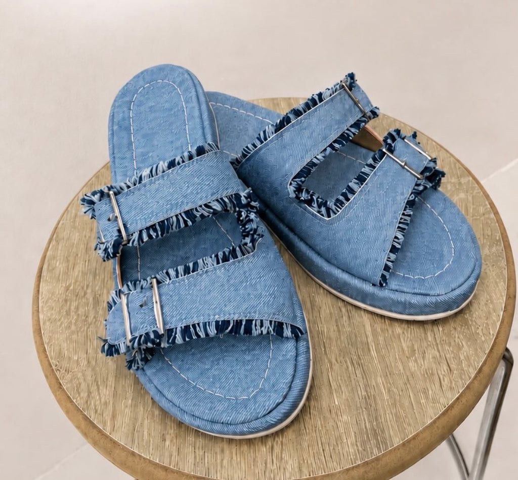 Denim Fringe Sandals