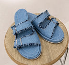 Denim Fringe Sandals